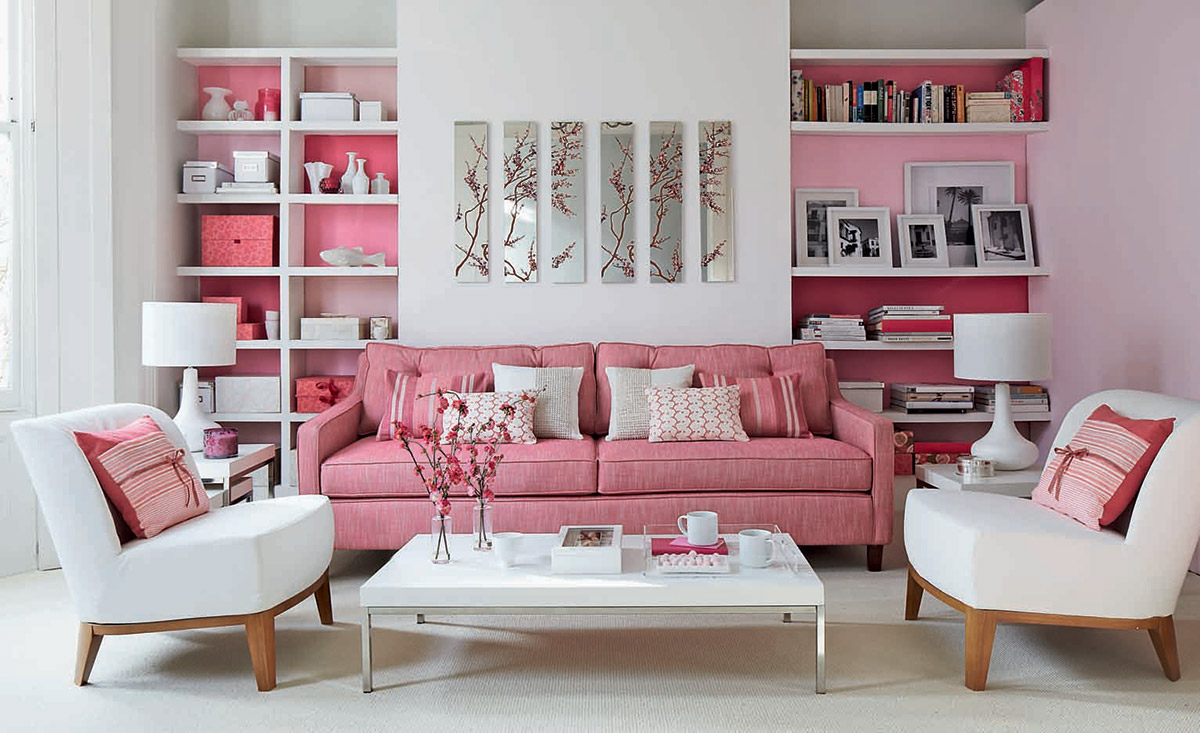 idei pentru decorarea unui living in roz